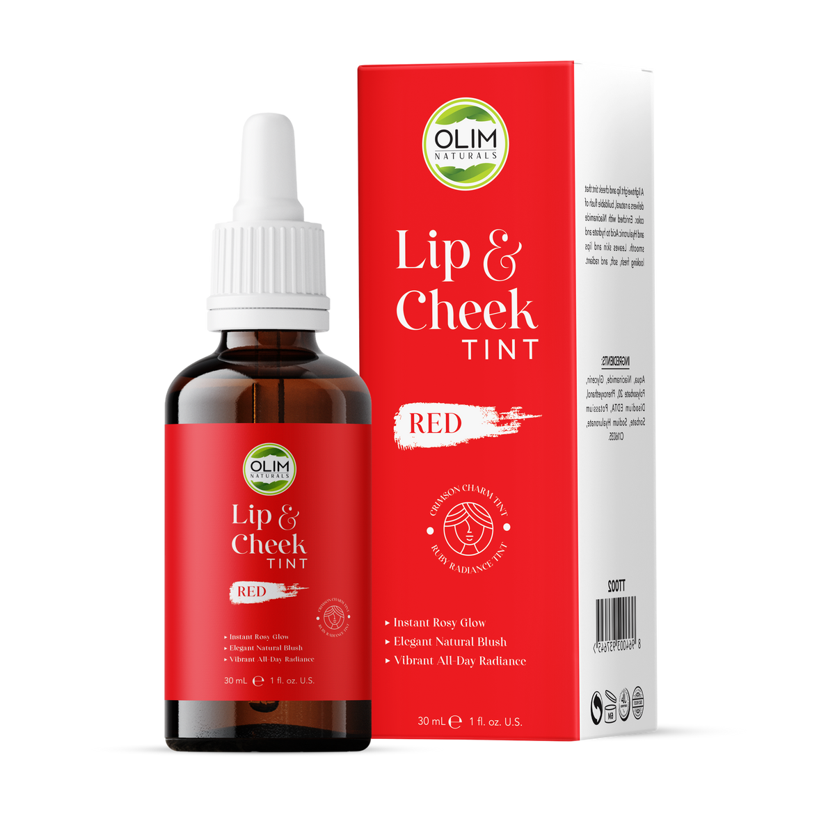 OLIM Naturals Lip & Cheek Tint in Red – Buildable Colour for a Natural Flush — product photo