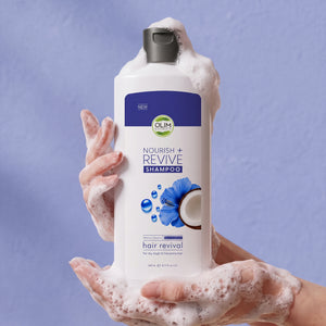 Olim Naturals Nourish + Revive Shampoo – Sulphate Free Shampoo for Dry, Frizzy & Damaged Hair | Coconut Oil & Hibiscus Extract