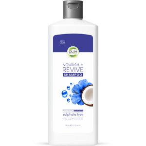 OLIM Naturals Nourish + Revive Shampoo – Sulphate Free Shampoo for Dry, Frizzy & Damaged Hair | Coconut Oil & Hibiscus Extract