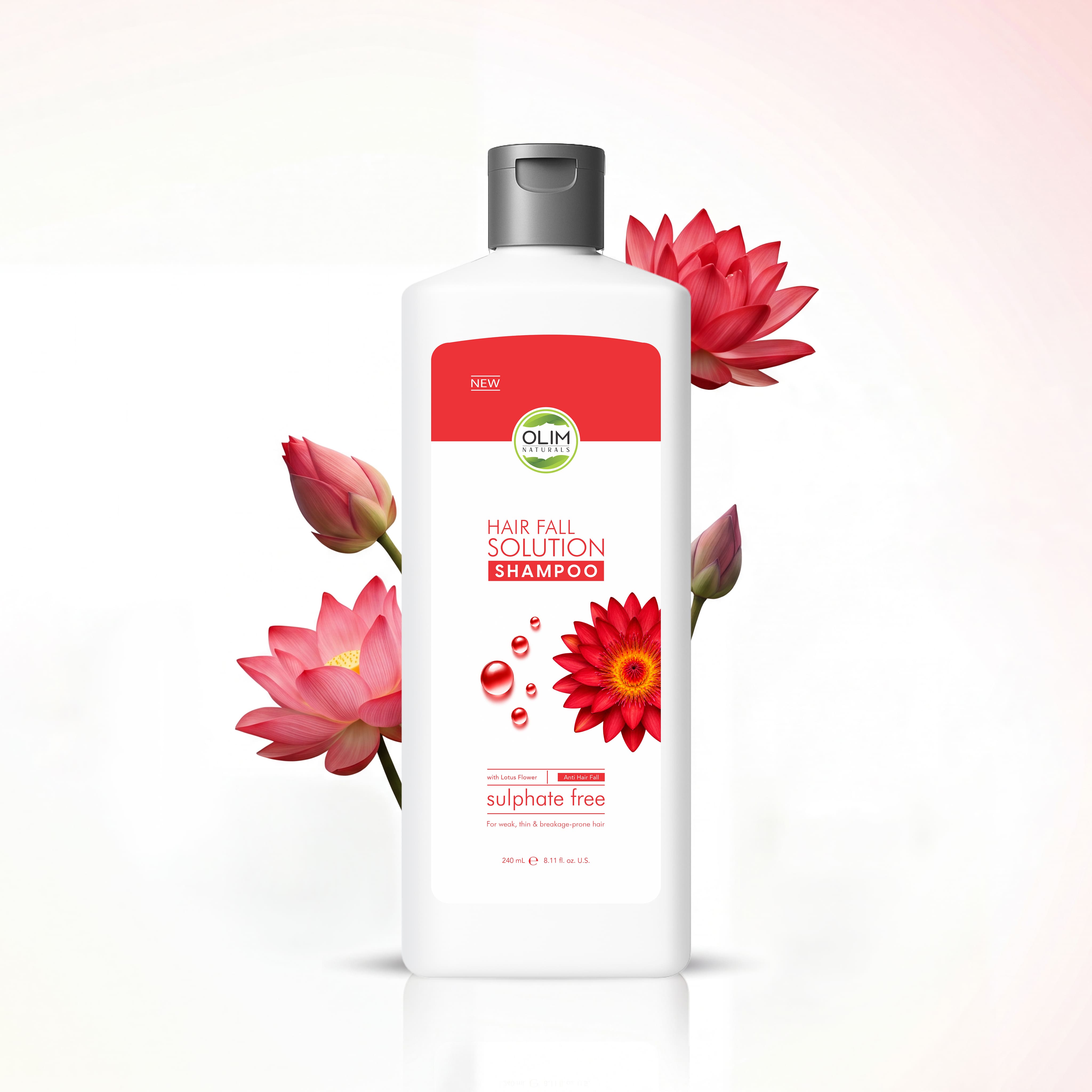 Olim Naturals Hair Fall Solution Shampoo – Sulphate Free Anti Hair Fall Shampoo for Weak, Thin & Breakage-Prone Hair | Lotus Flower Extract