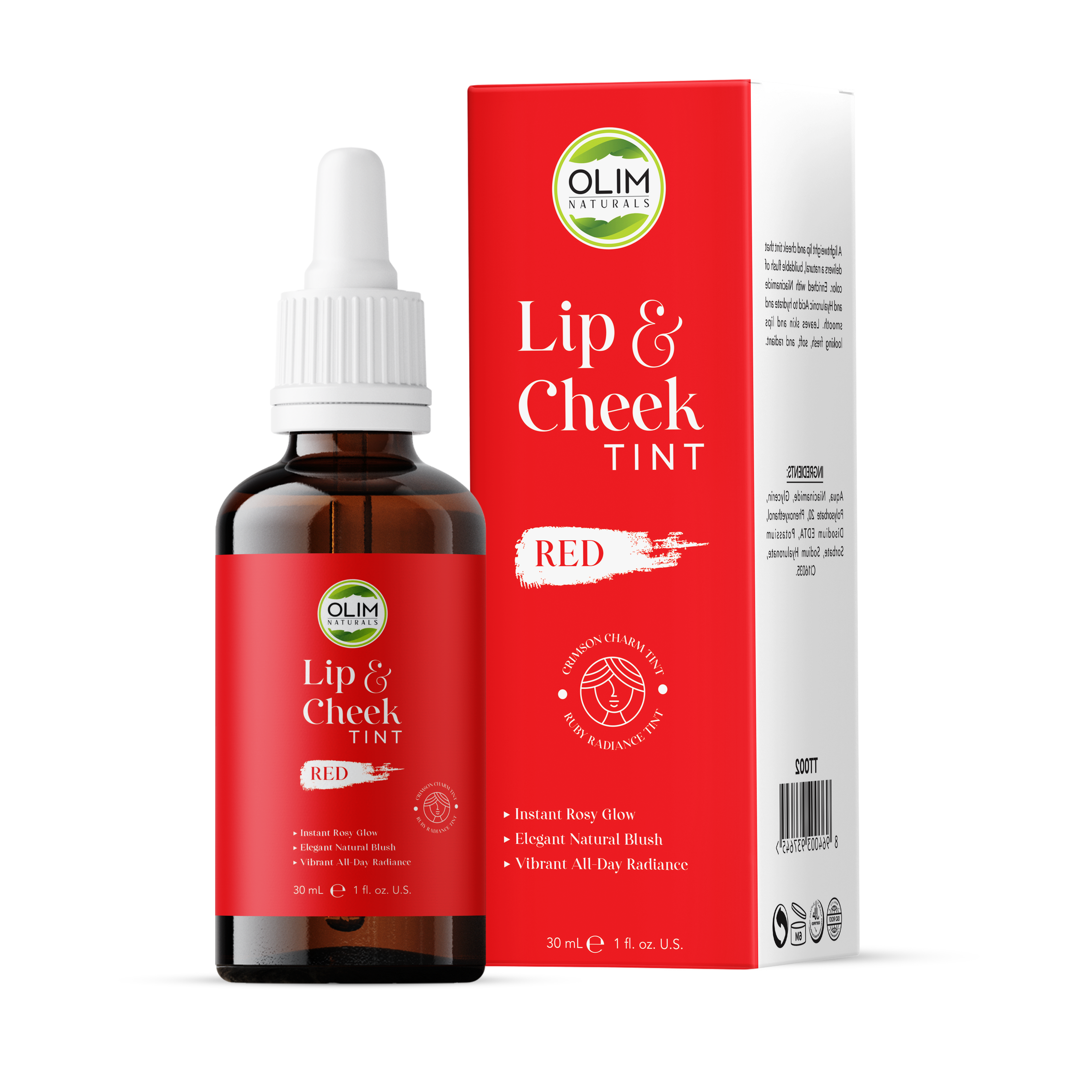 OLIM Naturals Lip & Cheek Tint in Red – Buildable Colour for a Natural Flush — product photo