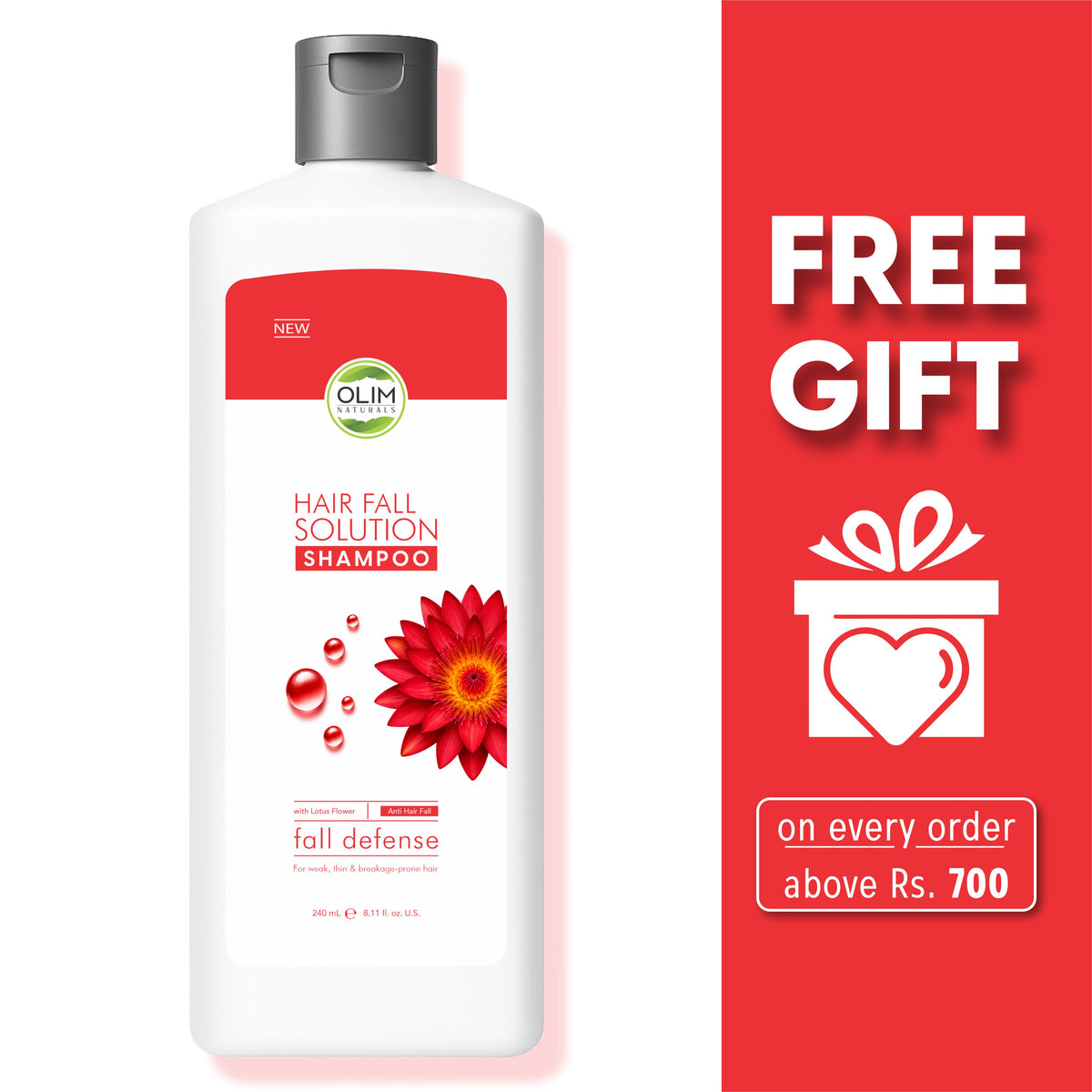 Olim Naturals Hair Fall Solution Shampoo – Sulphate Free Anti Hair Fall Shampoo for Weak, Thin & Breakage-Prone Hair | Lotus Flower Extract