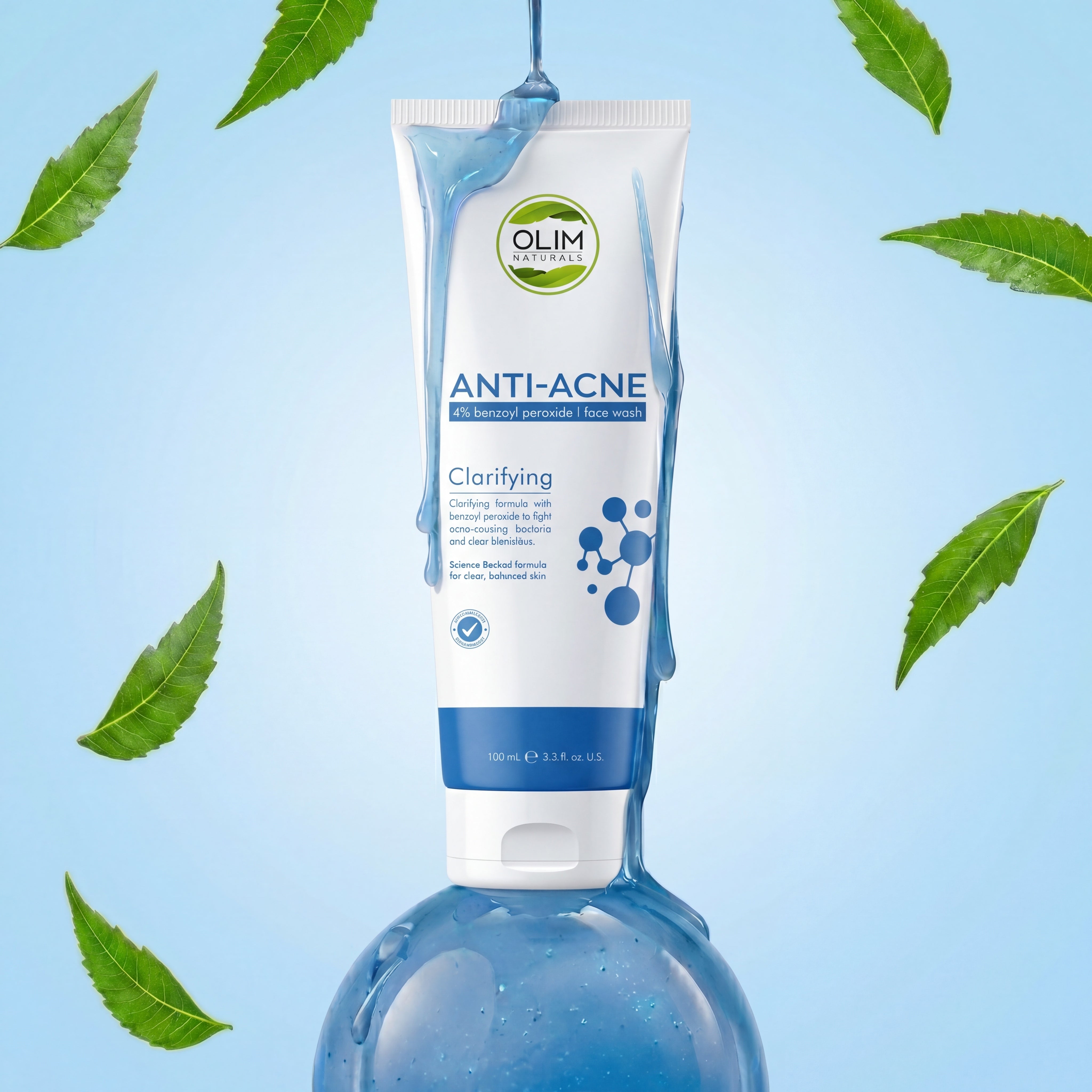 OLIM Naturals Benzoyl Peroxide 4% Facewash – Acne-Clearing Deep Pore Cleanser — product photo