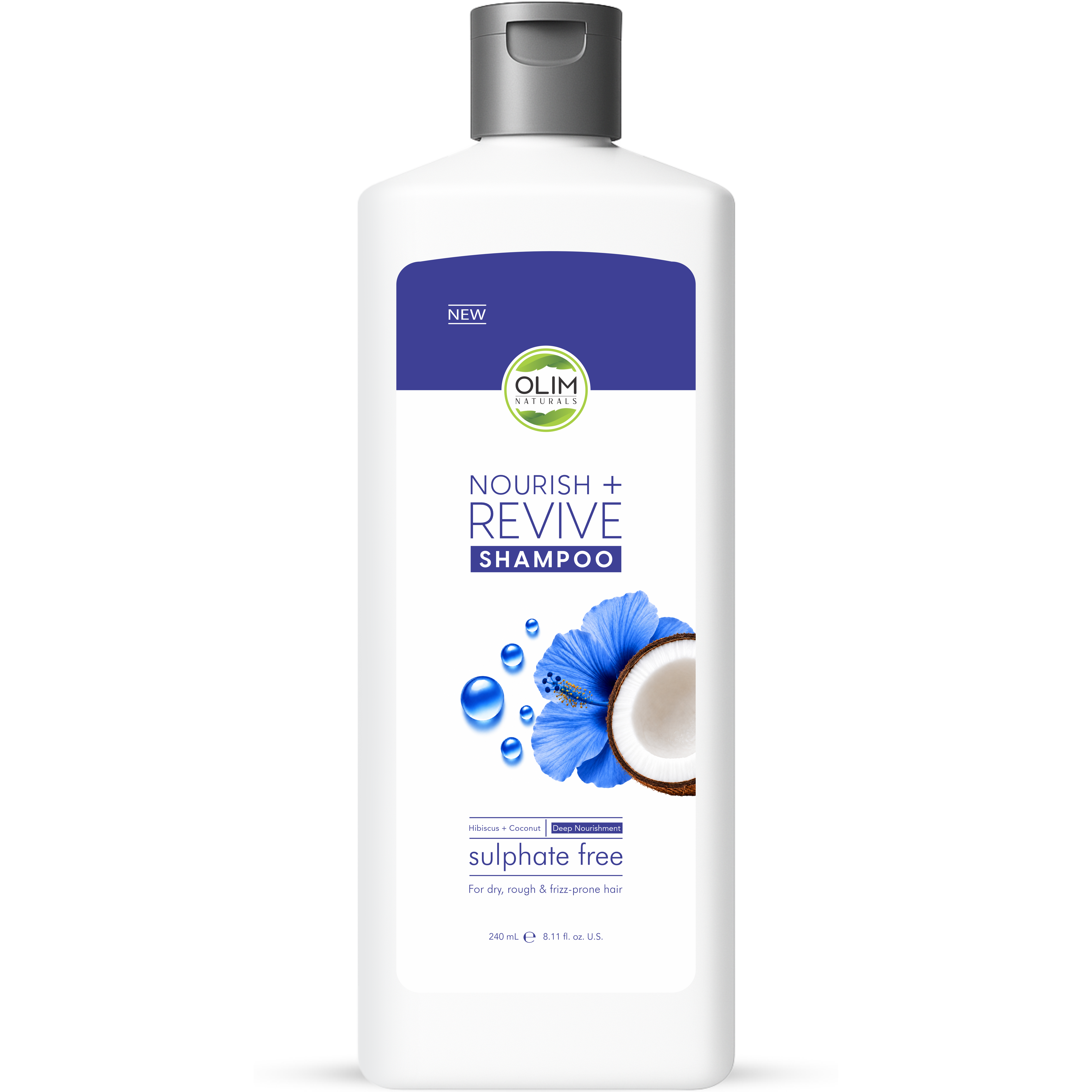OLIM Naturals Nourish + Revive Shampoo – Sulphate Free Shampoo for Dry, Frizzy & Damaged Hair | Coconut Oil & Hibiscus Extract